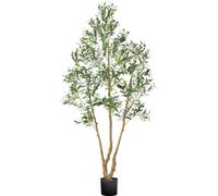 VEVOR Olivier artificiel, 2,1 m, avec pot noir, arbre artificiel avec tronc en bois naturel & feuilles & fruits verts réalistes, plante artificielle pour l'intérieur, la maison, le bureau, le salon