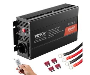 VEVOR Onduleur à onde sinusoïdale pure, 1000 W, onduleur CC 12 V vers CA 230 V, avec 1 prise CA, 1 port USB, 1 port Type-C, et télécommande pour petits appareils domestiques comme smartphone, pc