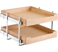VEVOR Organisateur d'armoire extensible à 2 niveaux Tiroir d'armoire Étagère, tiroir coulissant en bois Montage inférieur et latéral, pour cuisine Salle de bains