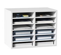 VEVOR Organisateur de Bureau en Bois 52x30,5x41 cm Blanc Trieur de Documents à 12 Compartiments Corbeille à Courrier Panneau Aggloméré Étagère Amovible Classeur pour Rangement Fichiers Magazines École
