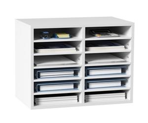 VEVOR Organisateur de Bureau en Bois 52x30,5x41 cm Blanc Trieur de Documents à 12 Compartiments Corbeille à Courrier Panneau Aggloméré Étagère Amovible Classeur pour Rangement Fichiers Magazines École