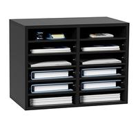VEVOR Organisateur de Bureau en Bois 52x30,5x41 cm Trieur de Documents à 12 Compartiments Corbeille à Courrier Panneau Aggloméré Étagère Amovible Classeur pour Rangement Fichiers Magazines École Noir