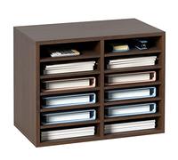 VEVOR Organisateur de Bureau en Bois 52x30,5x41 cm Trieur de Documents à 12 Compartiments Corbeille à Courrier Panneau Aggloméré Étagère Amovible Classeur pour Rangement Fichiers Magazines École Brun