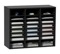 VEVOR Organisateur de Bureau en Bois 74x30,5x62 cm Trieur de Documents à 24 Compartiments Corbeille à Courrier Panneau Aggloméré Étagère Amovible Classeur pour Rangement Fichiers Magazines École Noir