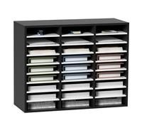 VEVOR Organisateur de Bureau en Bois 80x30,5x63 cm, Trieur de Fichiers à 27 Compartiments, Meuble à Courrier en MDF, Étagères Amovibles, Classeur pour Papiers Magazines Bureau École, Noir et Blanc