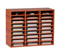 VEVOR Organisateur de Bureau en Bois 80x30,5x63 cm, Trieur de Fichiers à 27 Compartiments, Meuble à Courrier en MDF, Étagères Amovibles, Classeur pour Ranger Papiers Magazines Bureau École, Marron