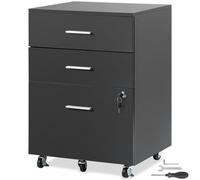 VEVOR Organisateur de Bureau en Bois avec 3 Tiroirs, Trieur de Documents Verrouillable pour Format Lettre/A4, Corbeille à Courrier avec Roulettes Classeur pour Rangement Fichiers Magazines École Noir