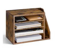 VEVOR Organisateur de Bureau en Bois, Trieur à 4 Cases avec Étagères Amovibles, pour Fichiers Documents Magazines École, Casier à Courrier avec Rangement Vertical Latéral, Classeur de Table Marron