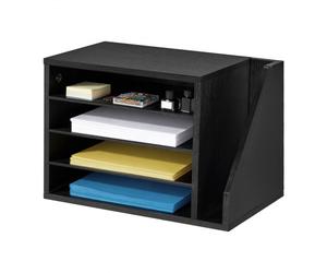 VEVOR Organisateur de Bureau en Bois, Trieur à 4 Cases avec Étagères Amovibles, pour Fichiers Documents Magazines École, Casier à Courrier avec Rangement Vertical Latéral, Classeur de Table Noir