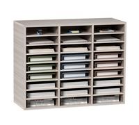 VEVOR Organisateur de Bureau en Bois 80x30,5x63 cm, Trieur de Fichiers à 27 Compartiments, Meuble à Courrier en MDF, Étagères Amovibles, Classeur pour Ranger Papiers Magazines Bureau École, Gris