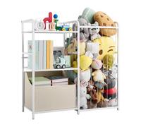 VEVOR Organisateur de jouets animaux en peluche, bibliothèque enfants à 2 niveaux, meuble de rangement avec coffre à jouets en tissu, pour chambres, salles de jeux, crèches et jardins d'enfants, blanc