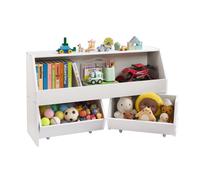 VEVOR Organisateur de jouets bibliothèque enfants en bois avec 2 tiroirs blanc
