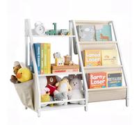 VEVOR Organisateur de jouets tout-petits, bibliothèque enfants à 3 niveaux, meuble de rangement avec porte-livres et sac de rangement pour chambres, salles de jeux, crèches et jardins d'enfants, blanc