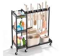 VEVOR Organisateur d'Outils de Jardin avec Porte-Balais, Support de Rangement pour Outils, Balais, Serpillières, Brosses et Fournitures de Nettoyage, Maison et Garage, en Acier, avec Roulettes, Noir