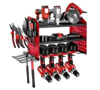 VEVOR Organiseur mural pour outils électriques, support de rangement à 3 niveaux avec 4 supports de perceuse, porte-outils avec panneaux perforés latéraux, étagère à outils pour garage et atelier