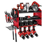 VEVOR Organiseur mural pour outils électriques, support de rangement à 3 niveaux avec 4 supports de perceuse, porte-outils avec panneaux perforés latéraux, étagère à outils pour garage et atelier