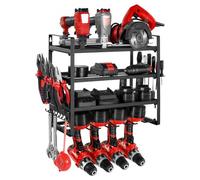 VEVOR Organiseur mural pour outils électriques, support de rangement à 4 niveaux avec 4 emplacements, porte-outils avec support de tournevis, étagère à outils pour garage, établi et atelier, noir