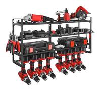 VEVOR Organiseur mural pour outils électriques, support de rangement à 4 niveaux avec 8 emplacements, porte-outils avec support de tournevis, étagère à outils pour garage, établi et atelier, noir