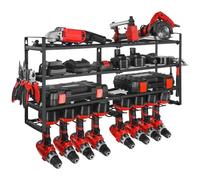 VEVOR Organiseur mural pour outils électriques, support de rangement à 4 niveaux avec 8 emplacements, porte-outils avec support de tournevis, étagère à outils pour garage, établi et atelier, noir