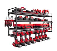 VEVOR Organiseur mural pour outils électriques, support de rangement à 4 niveaux avec 8 emplacements, porte-outils avec support de tournevis, étagère à outils pour garage, établi et atelier, noir