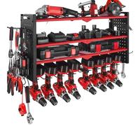 VEVOR Organiseur mural pour outils électriques, support de rangement à 4 niveaux avec 8 supports de perceuse, porte-outils avec panneaux perforés latéraux, étagère à outils pour garage et atelier