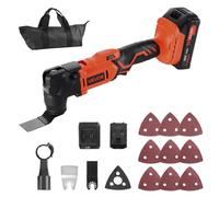 VEVOR Outil Multifonction Oscillant Sans Fil 20 V avec 6 Vitesses Variables 8500-17000 OPM, Angle Oscillation 3,2°, Batterie 2 Ah, Chargeur, Accessoires de Scie, Lampe Travail LED, pour Poncer, Couper