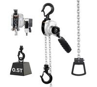 VEVOR Palan à Chaîne à Levier Manuel, Charge 0,5 t, avec Chaîne en Acier Allié G80 1,5 m, Frein Mécanique à Double Cliquet, Crochets Rotatifs 360°, pour Entrepôts, Chantiers de Construction, Garages