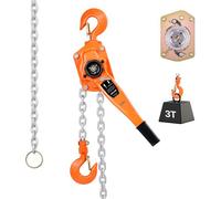 VEVOR Palan à Chaîne à Levier Manuel, Charge 3 t, avec Chaîne en Acier Allié G80 de 3 m, Frein Mécanique à Double Cliquet, Crochets Rotatifs 360°, pour Entrepôts, Chantiers de Construction, Garages
