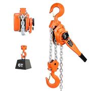 VEVOR Palan à Chaîne à Levier Manuel, Charge 6 t, avec Chaîne en Acier Allié G80 de 3 m, Frein Mécanique à Double Cliquet, Crochets Rotatifs 360°, pour Entrepôts, Chantiers de Construction, Garages