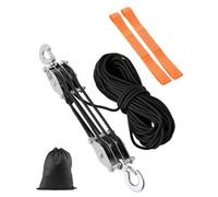 VEVOR Palan à Poulie à Corde 30,48 m, Résistance à la Rupture 2 T, Système de Poulie avec 2 Boucles Souples, Rapport de Levage 5:1, Structure de Roulement à Roues en Métal, pour Soulever Objets Lourds