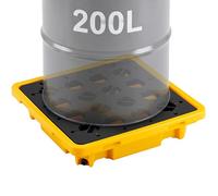 VEVOR Palette de Rétention pour 1 Fût, Bac de Rétention avec Caillebotis et Drain, Plateforme de Déversement en PEHD à Profil Bas, Capacité 43,2 L, Charge Maximale 700 kg, 670x675x150 mm, Jaune