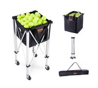 VEVOR Panier à balle de tennis pliable, capacité 150 balles, chariot alliage d'aluminium avec roulettes, sac amovible, sac de transport, chariot d'enseignement sportif portable pour joueur de tennis