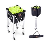 VEVOR Panier à balle de tennis pliable, capacité 180 balles, chariot alliage d'aluminium avec roulettes, sac amovible, sac de transport, chariot d'enseignement sportif portable pour joueur de tennis