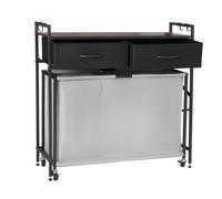 VEVOR Panier à Linge 3 Compartiments, Trieur de Linge sur Roulettes, avec Sac Coulissant, Plateau en Bois, 2 Tiroirs et Crochets, pour Vêtements Sales, Buanderie Blanchisserie Chambre Salle de Bain