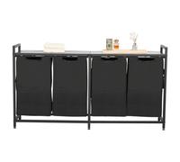 VEVOR Panier à Linge 4 Compartiments, Trieur de Linge avec Sacs Coulissants en Tissu Oxford 600D, Cadre en Métal et Plateau en Bois, pour Vêtements Sales, Buanderie Blanchisserie Chambre Salle de Bain