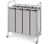 VEVOR Panier à Linge Mobile 76,5x41x86,5 cm Chariot Linge Sale avec 4 Sacs de Tri Amovibles de 34x58x70 cm Cadre en Métal Corbeille avec Roulettes Charge 20 kg pour Buanderie Chambre Salle de Bain