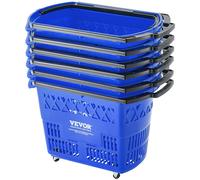 VEVOR Panier de courses, lot de 6, panier à provision en plastique roulant sur roulettes, 39 L, avec poignée, 540x330x365 mm, grand panier portable pour magasin de détail, supermarché, épicerie, bleu