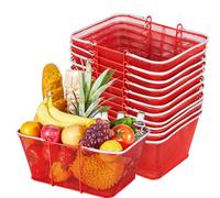 VEVOR Panier de Courses en Métal Panier à Provisions Empilables, Lot de 12, 22 L avec Poignées, Structure en Maille Dense, Charge 20 kg, pour Épicerie, Vente au Détail, Magasins, Supermarchés, Rouge