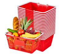 VEVOR Panier de Courses en Plastique 21 L Lot de 20, Panier à Provisions Empilable à Anses pour Courses, Supermarchés, Magasins et Rangement à la Maison, Maillage Dense, Charge Max. 9,07 kg, Rouge