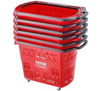 VEVOR Panier de courses, lot de 6, panier à provision en plastique roulant sur roulettes, 39 L, avec poignée, 540x530x365 mm, grand panier portable pour magasin de détail, supermarché, épicerie, rouge