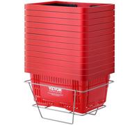 VEVOR Panier de courses, lot de 12, panier à provision en plastique durable 24 L avec poignée noire et support, 425x295x225 mm, panier d'achat pour magasins de détail, supermarchés, courses, rouge