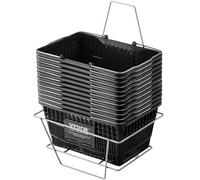 VEVOR Panier de courses, lot de 12, panier à provision en plastique durable de 21 L avec poignée et support en métal 425x305x218 mm, panier portable pour magasin de détail, supermarché, épicerie, noir
