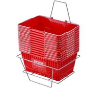 VEVOR Panier de courses, lot de 12, panier à provision en plastique durable de 21 L avec poignée, support en métal 425x305x218 mm, panier portable pour magasins de détail, supermarchés, courses, rouge