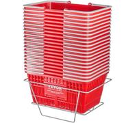 VEVOR Panier de courses, lot de 20, panier à provision en plastique durable 21 L avec poignée grise et support, 420x300x210 mm, panier d'achat pour magasins de détail, supermarchés, courses, rouge