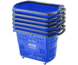 VEVOR Panier de courses, lot de 6, panier à provision en plastique roulant sur roulettes, 39 L, avec poignée, 540x330x365 mm, grand panier portable pour magasin de détail, supermarché, épicerie, bleu