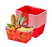 VEVOR Panier de Courses Plastique PE Panier à Provisions Empilables, Lot de 12, 21 L avec Poignées, Structure Maille Dense, Charge 9 kg, pour Épicerie, Vente au Détail, Magasins, Supermarchés, Rouge