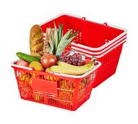 VEVOR Panier de Courses Plastique PE Panier à Provisions Empilables, Lot de 4, 21 L avec Poignées, Structure Maille Dense, Charge 9 kg, pour Épicerie, Vente au Détail, Magasins, Supermarchés, Rouge