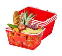 VEVOR Panier de Courses Plastique PE Panier à Provisions Empilables, Lot de 4, 21 L avec Poignées, Structure Maille Dense, Charge 9 kg, pour Épicerie, Vente au Détail, Magasins, Supermarchés, Rouge