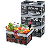 VEVOR Panier de courses pliable, lot de 3, panier à provision en plastique 16 L, avec poignée, 380x255x195 mm, panier de rangement fruits légumes portable pour magasin de détail, supermarché, épicerie