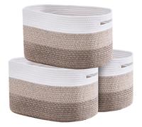 VEVOR Panier de Rangement Corbeille à Linge Corde Coton Tissé 22 L Lot de 3 380x250x225mm